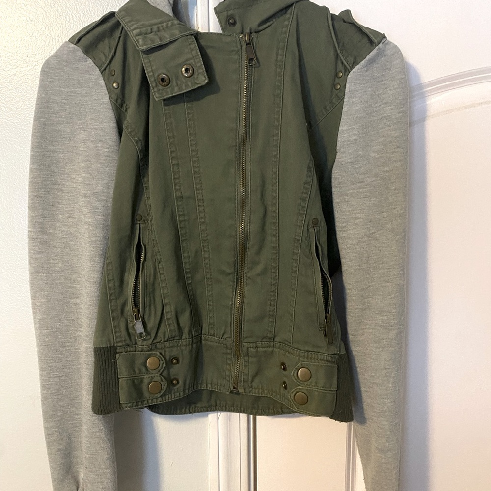 Olive Green and Gray Moto Style Jacket